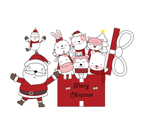 Fondo Diseño Tarjeta Felicitación Navidad Con Santa Claus Caja Regalo — Vector de stock