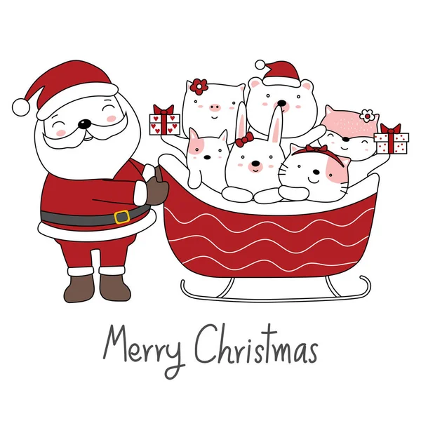Karácsonyi Üdvözlőlap Tervezés Háttér Santa Claus Aranyos Baba Állat Santa — Stock Vector