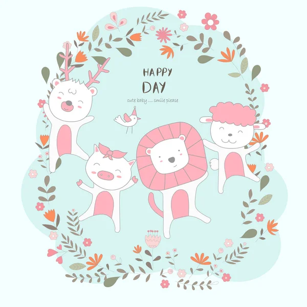 Lindo Animal Bebé Feliz Todos Los Días Dibujo Dibujos Animados — Vector de stock