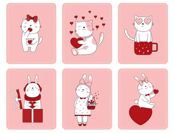 День Святого Валентина Мультфильм Симпатичные Животные — стоковый вектор