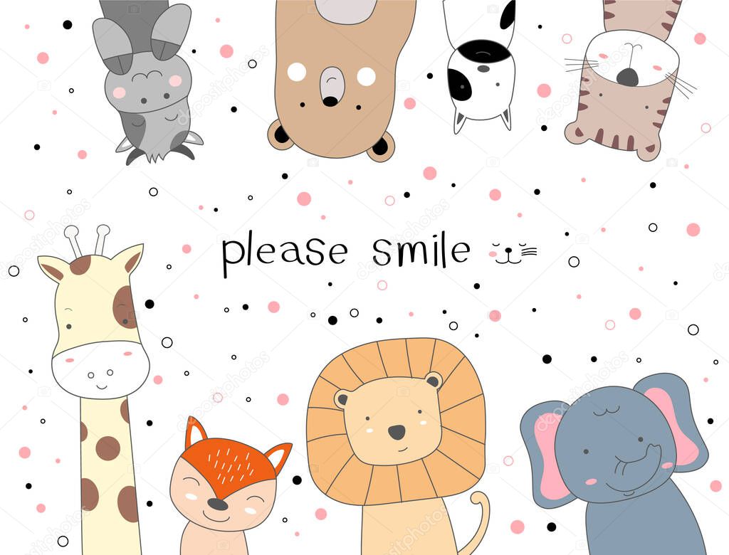 Hand drawn style white cute animal cartoon