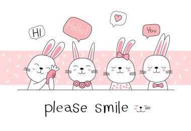 El çizimi stili. Sevimli tavşan tavşan çizgi film karalama pastel duvar kağıdı