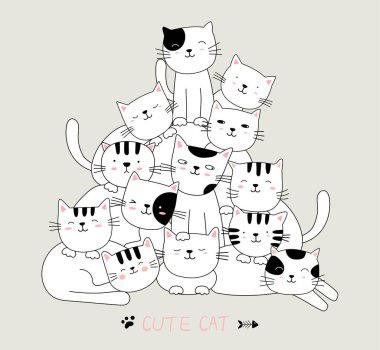 Çizgi film karakteri, sevimli kedi yavrusu hayvanlar. El çizimi biçimi.