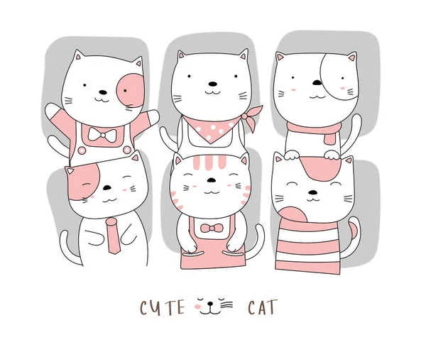 Cartoon Charakter Die Schöne Katze Baby Tiere Handgezeichneter Stil — Stockvektor