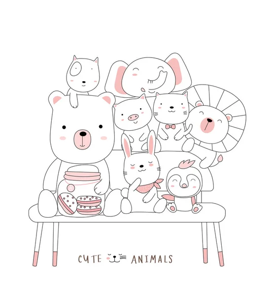 Γελοιογραφία Σκίτσο Χαριτωμένο Ζώο Μωρό Μια Καρέκλα Χειροποίητο Στυλ — Διανυσματικό Αρχείο