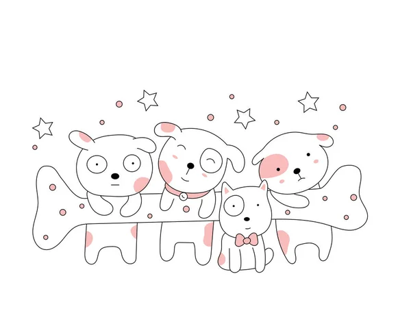 Dessin Animé Animal Chien Mignon Sur Fond Blanc Style Dessiné — Image vectorielle