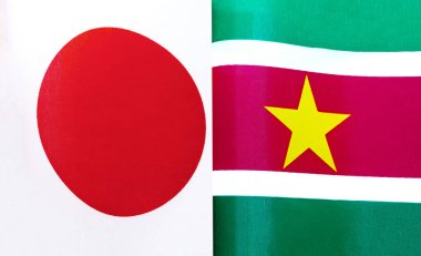 Japonya 'nın ve Surinam Cumhuriyeti' nin ulusal bayraklarının parçaları.