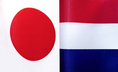 Japonya ve Hollanda 'nın ulusal bayraklarının parçaları.