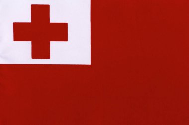 Tonga Krallığı 'nın ulusal bayrağı bir kumaş tabanına yakın çekim