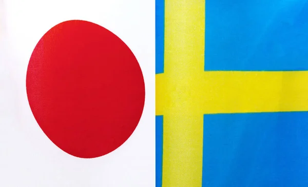 Fragmenty Národních Vlajek Japonska Švédska Detailní Záběr — Stock fotografie