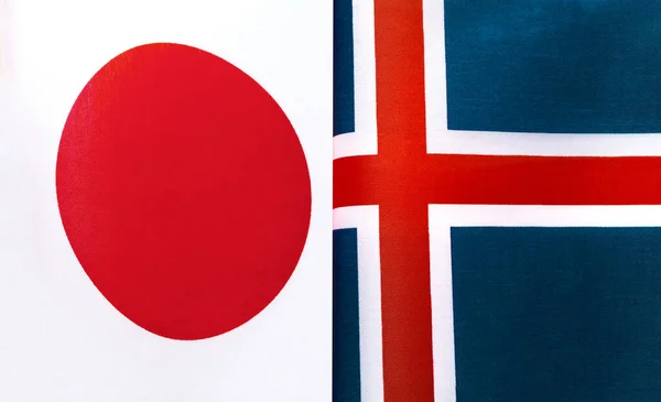 Fragmenty Národních Vlajek Japonska Islandu Close — Stock fotografie
