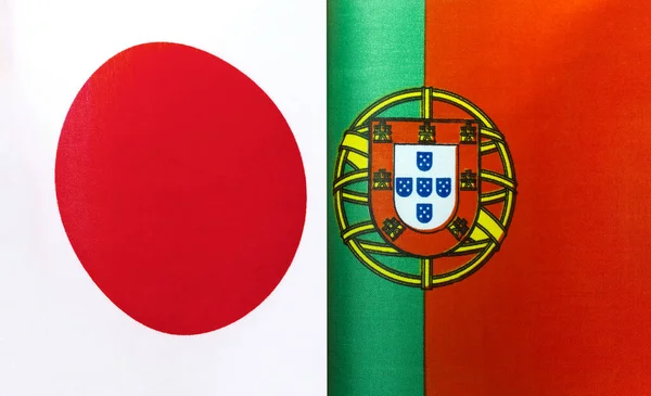 Fragmenten Van Nationale Vlaggen Van Japan Portugal Close — Stockfoto