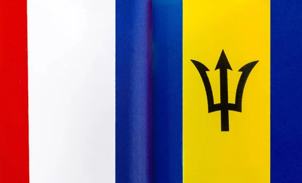 Frammenti Delle Bandiere Nazionali Francia Barbados Primo Piano — Foto Stock