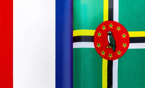 Fragments National Flags France Commonwealth Dominica Close — Stock Photo, Image