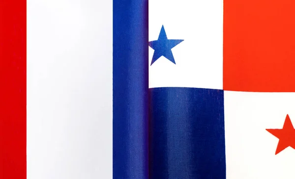 Fragmente Der Nationalflaggen Von Frankreich Und Panama Großaufnahme — Stockfoto