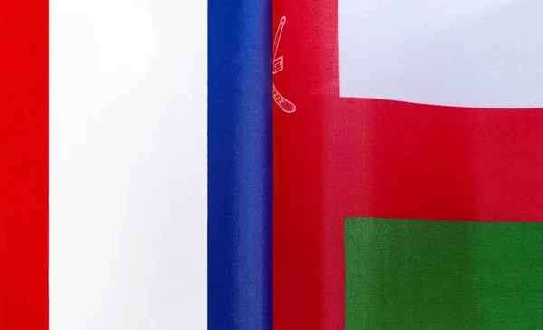 Fragmentos Las Banderas Nacionales Francia Omán —  Fotos de Stock