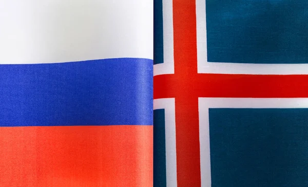 Fragmenty Národních Vlajek Ruska Islandu Detailní Záběr — Stock fotografie