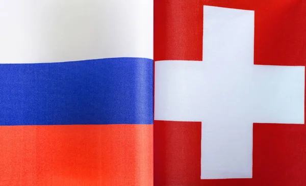 Fragmentos Las Banderas Nacionales Rusia Suiza —  Fotos de Stock