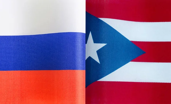 Fragmentos Las Banderas Nacionales Rusia Puerto Rico Cerca —  Fotos de Stock