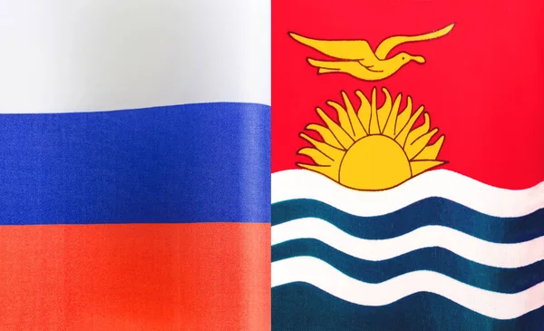 Fragmenten Van Nationale Vlaggen Van Rusland Republiek Kiribati Van Dichtbij — Stockfoto