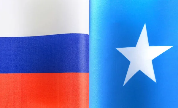 Фрагменты Национальных Флагов России Сомали Крупным Планом — стоковое фото