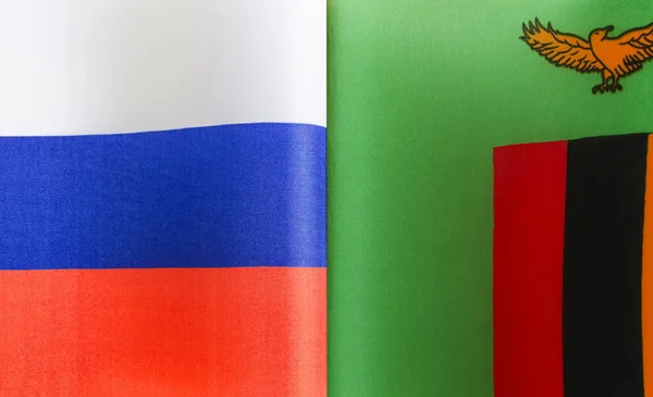 Фрагменты Национальных Флагов России Республики Замбия Крупным Планом — стоковое фото