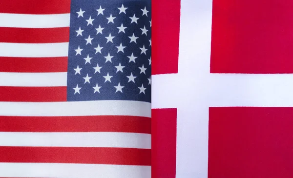 Fragmenty Národních Vlajek Usa Dánska Detailu — Stock fotografie