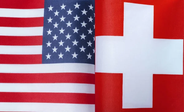 Fragmentos Las Banderas Nacionales Estados Unidos Suiza Primer Plano —  Fotos de Stock