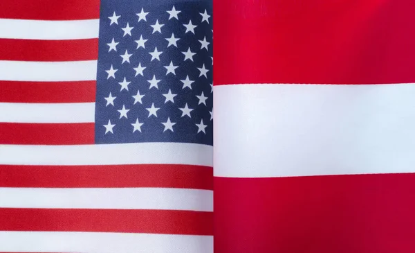 Fragmentos Las Banderas Nacionales Los Estados Unidos Austria Primer Plano —  Fotos de Stock