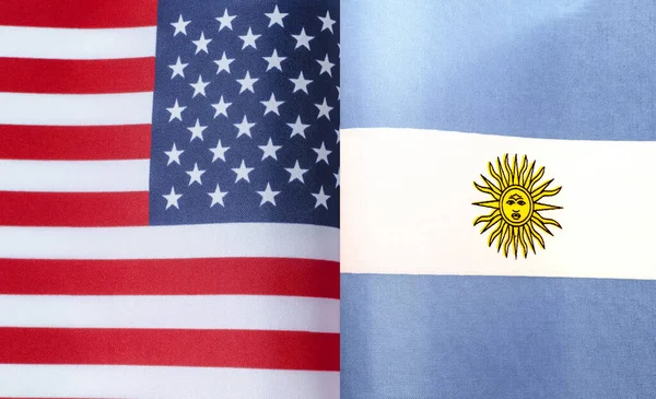 Fragmentos Las Banderas Nacionales Estados Unidos Argentina Primer Plano — Foto de Stock