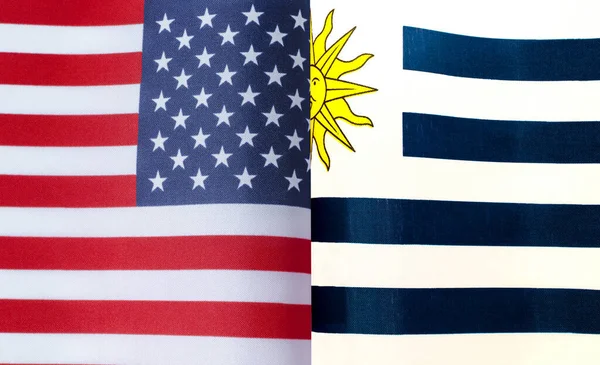 Fragmentos Las Banderas Nacionales Estados Unidos Uruguay Primer Plano —  Fotos de Stock