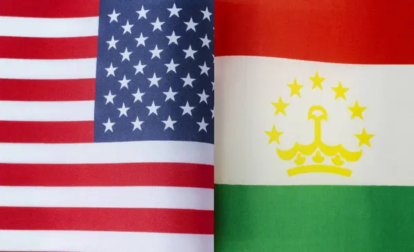Fragmentos Las Banderas Nacionales Los Estados Unidos Tayikistán Primer Plano —  Fotos de Stock