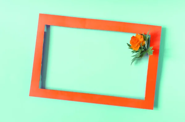 Orange Paper Frame Decorated Orange Flower Colored Background Flat Bright — Stock Photo, Image