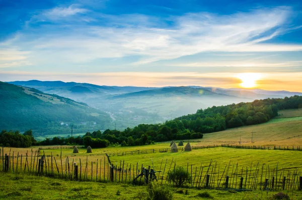 Nevoeiro nas montanhas verdes — Fotografia de Stock