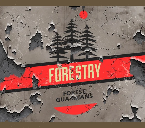 Cartel forestal en una pared grumosa — Vector de stock