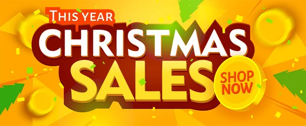 Yellow christmas sale banner. — Stock Vector