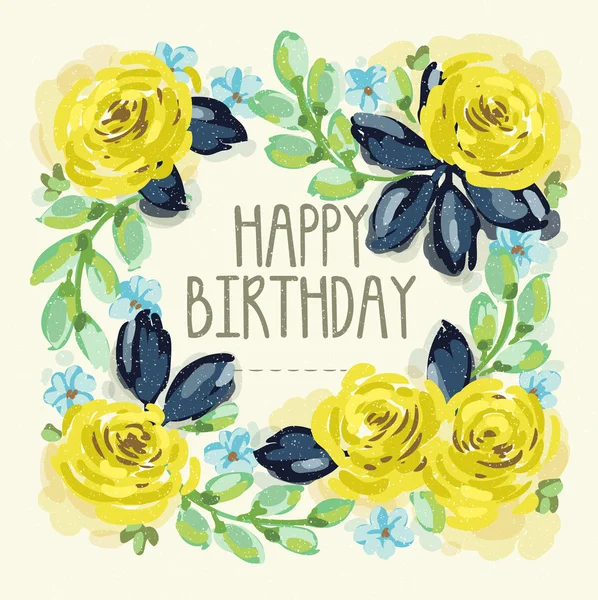 Tarjeta de cumpleaños con corona floral Gráficos vectoriales