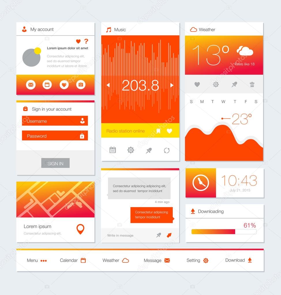 Different UI, UX, GUI screens