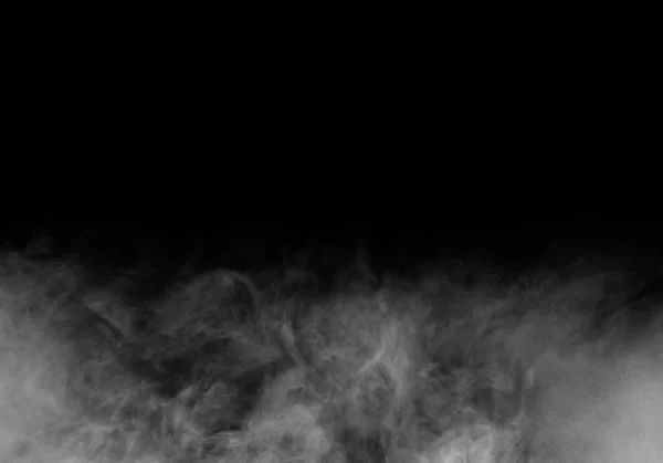 Fumée Blanche Brouillard Isolé Sur Fond Noir — Photo