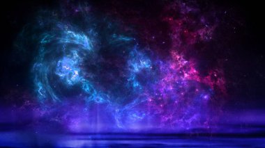 Derin uzayın güzelliği. Arkaplan için renkli grafikler, su dalgaları, bulutlar, gece gökyüzü, evren, galaksi, gezegenler gibi