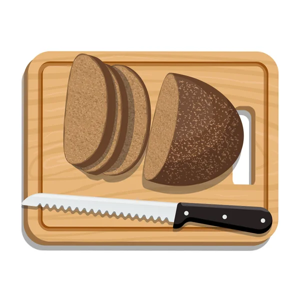 Pão fatiado na tábua de corte com faca. Ilustração vetorial . — Vetor de Stock