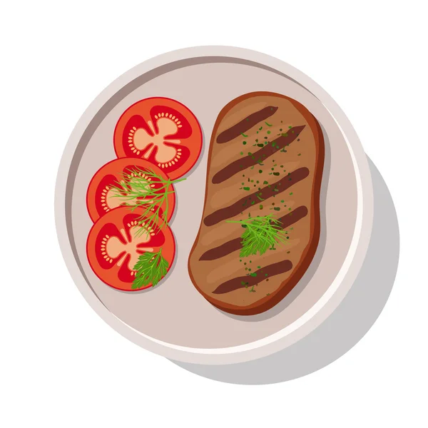 Bife grelhado com tomate. Ilustração vetorial — Vetor de Stock