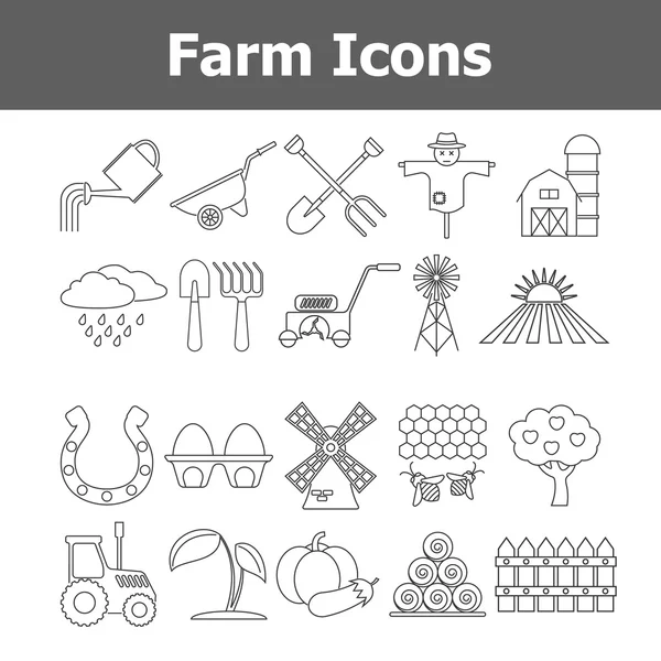 Esquema de iconos de granja vectorial . — Archivo Imágenes Vectoriales