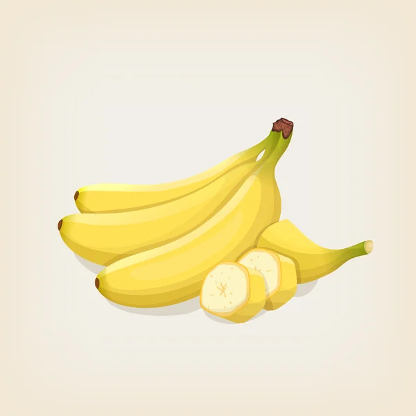 Vector bananas. Bunches of fresh banana and sliced banana. Vector illustration. — Stock Vector