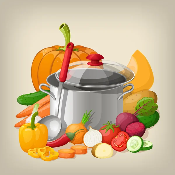 Kitchen utensils and vegetables. Vector kitchen background. — Stock Vector