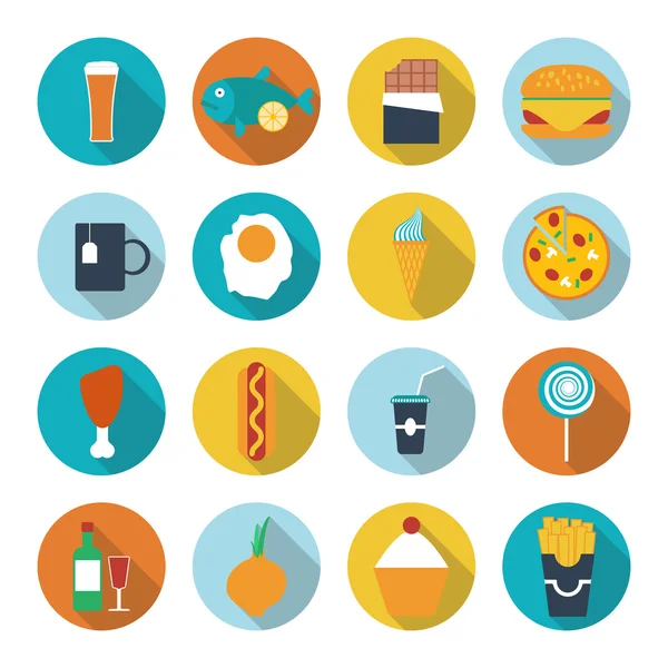 Conjunto de iconos de diseño plano para comida y bebida. Ilustración vectorial — Vector de stock