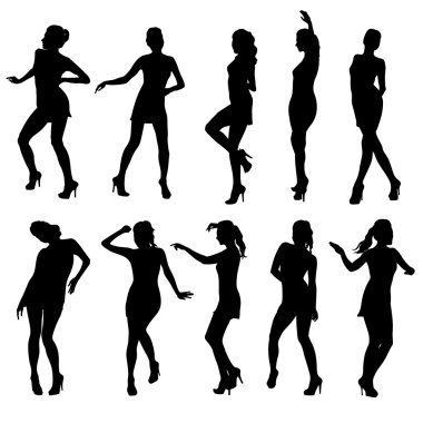 Beautiful women dancing silhouette isolated. Vector illustration clipart