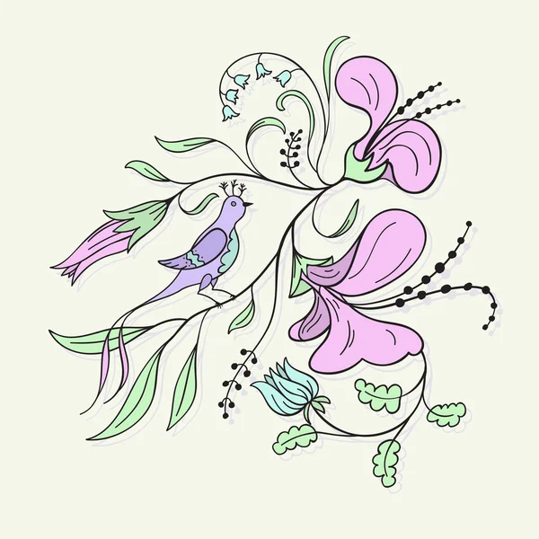 Цветок и птица. векторная иллюстрация — стоковый вектор