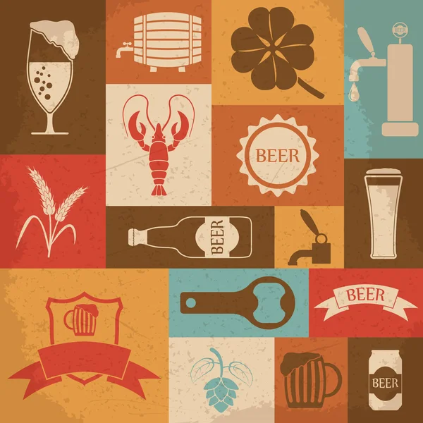 Retro beer icons set. Vector illustration — Stock Vector