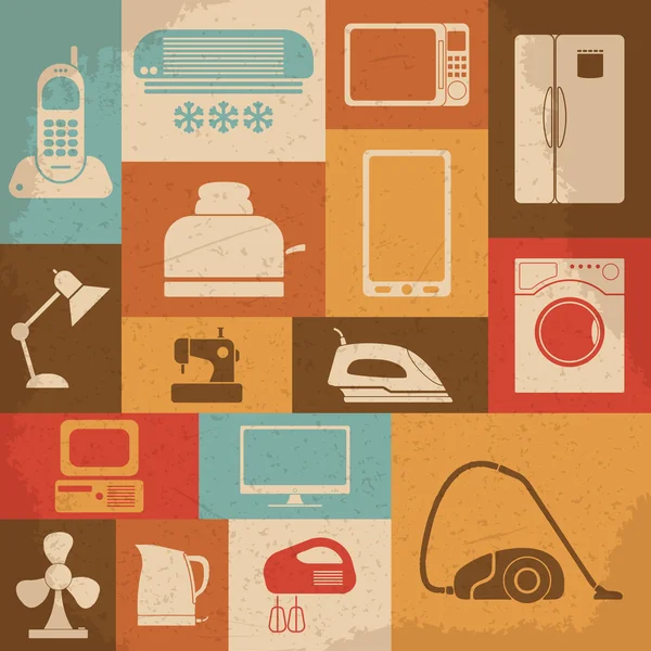 Retro hushållsmaskiner ikoner. Vektor illustration — Stock vektor